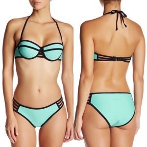 Strappy Neoprene Aqua/Mint Push-Up Surf Bikinis